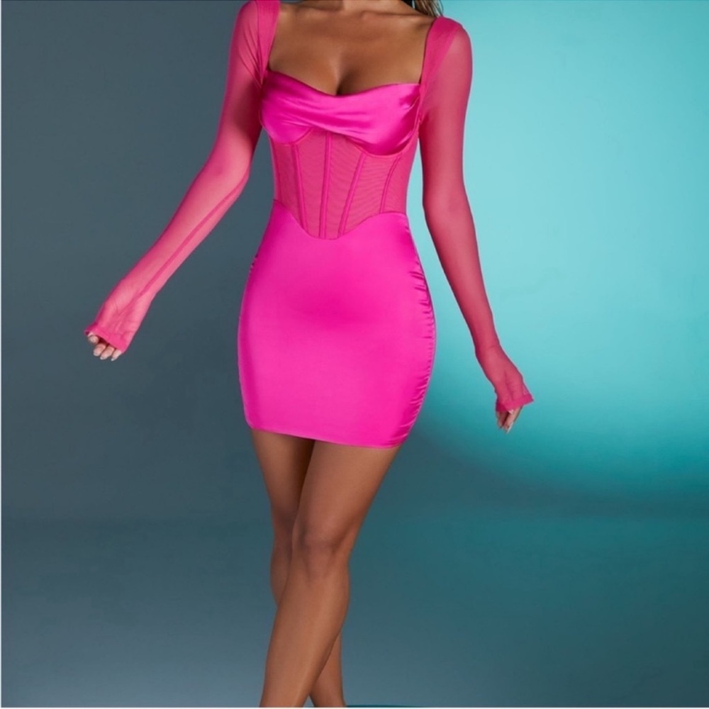 Vibrant Pink Mesh Sleeve Dress